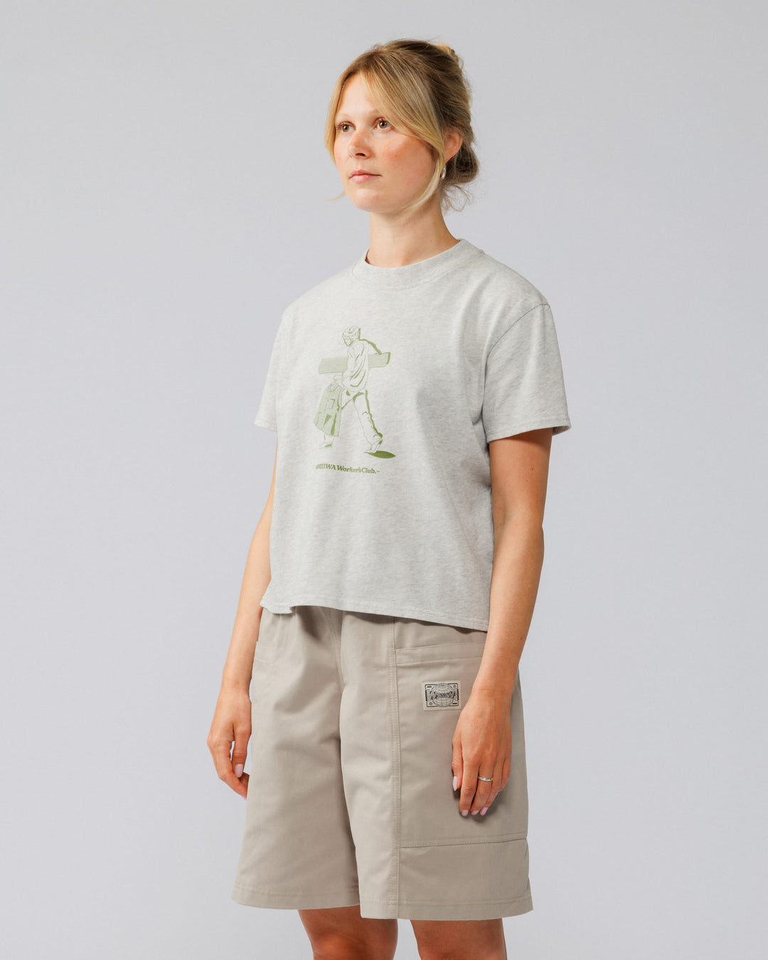 Cropped Workers Stride T-Shirt - Marl Grey