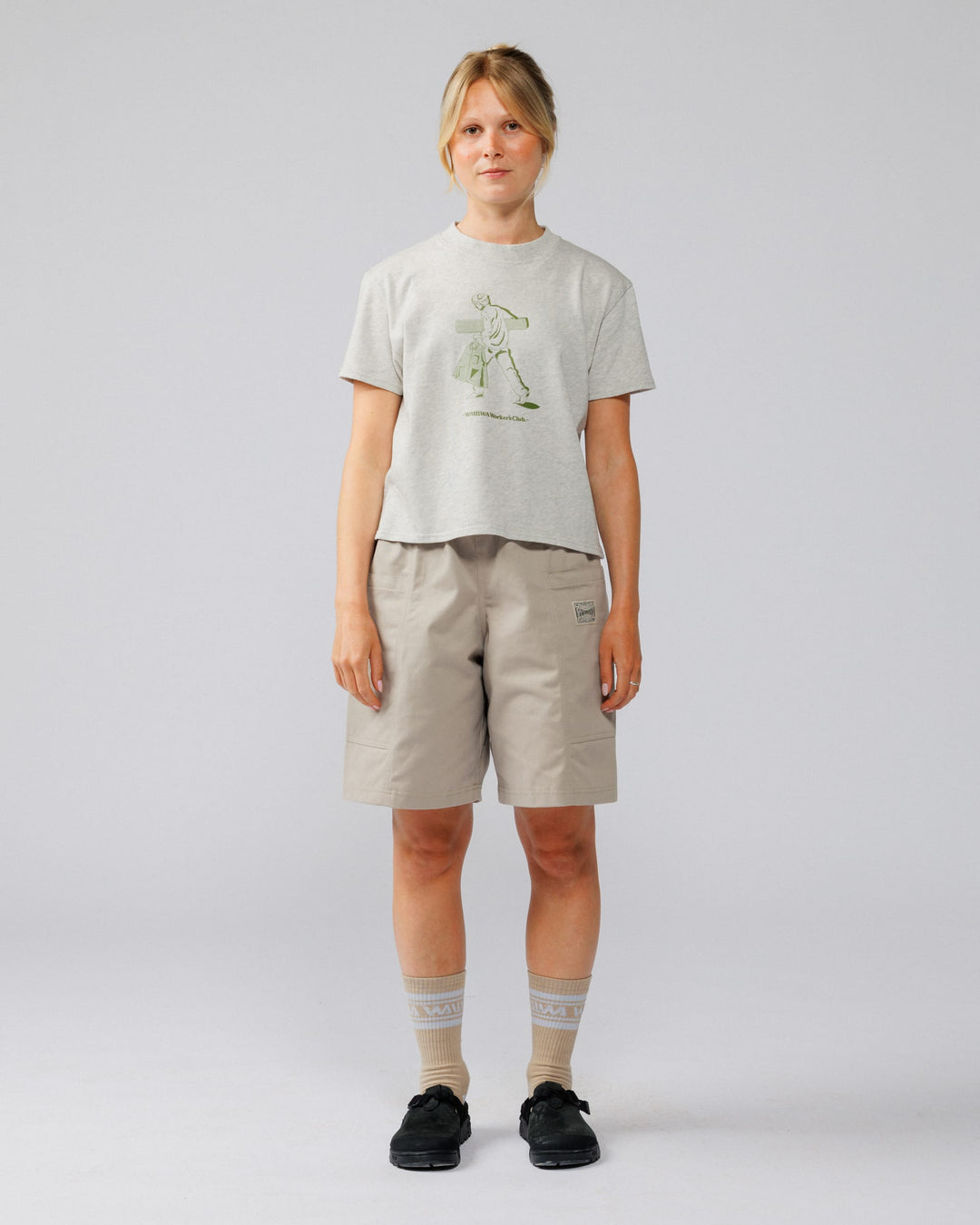 Cropped Workers Stride T-Shirt - Marl Grey