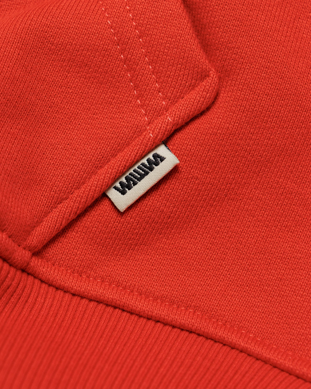 Heavyweight Two-Way Zip Hoody - Signal Red — Hem label branding detail