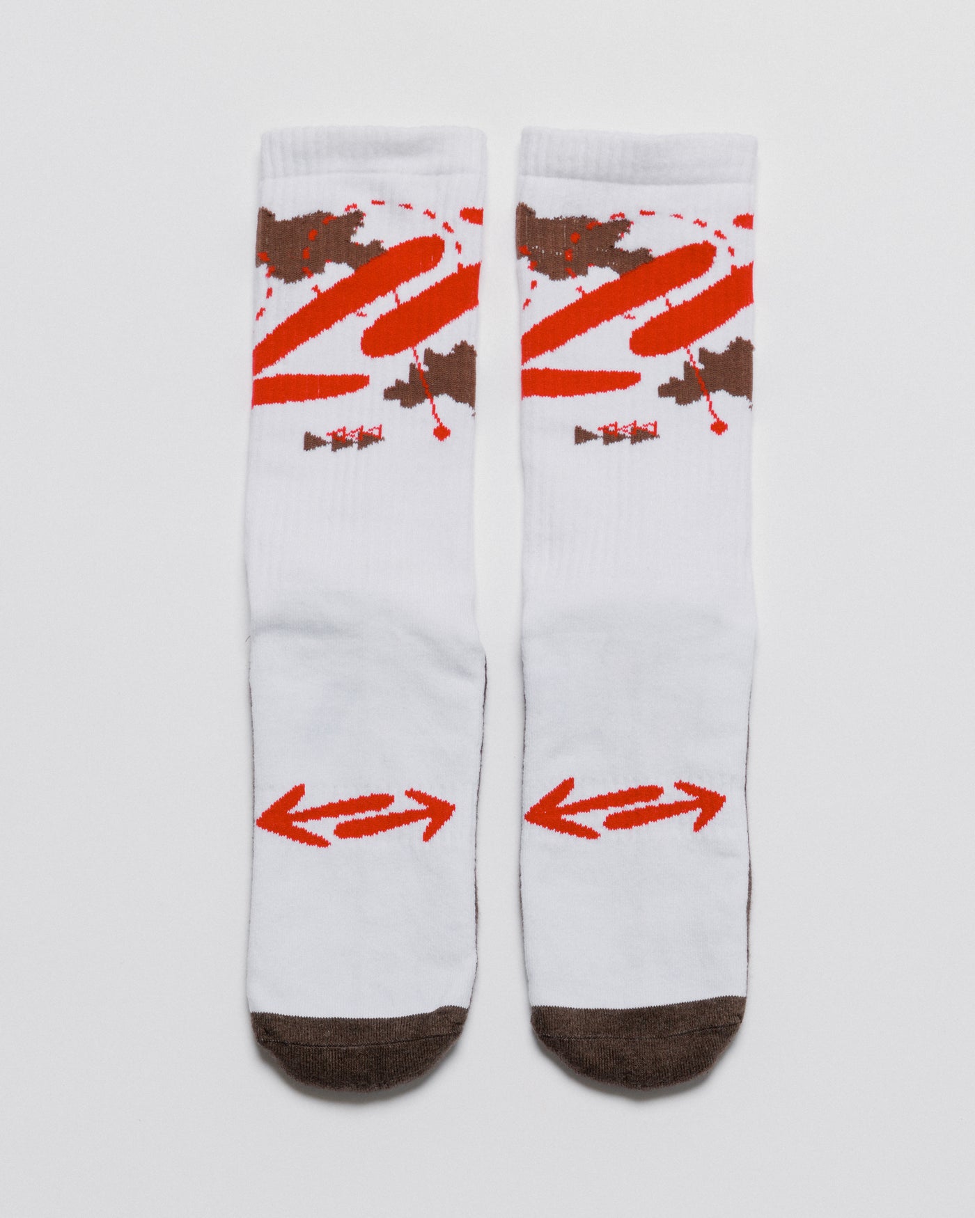 Outnback Running Socks in white and red, pair laid flat